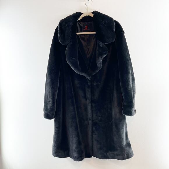 Adrienne Landau Button Up Lined Faux Fur Coat Jacket Black XL - Picture 3 of 5